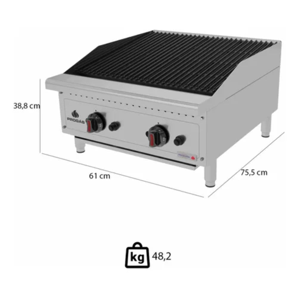 Chapa A Gás CharBroiler Profissional em Aço Inox a Gás 60cm - PRO-60CB