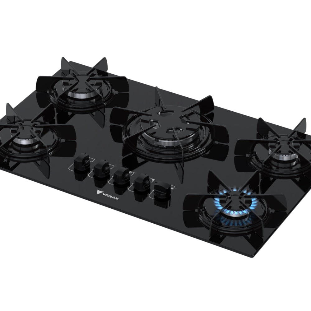 Cooktop 5 Bocas Venax Arena Preto/Preto Gas GLP Bivolt