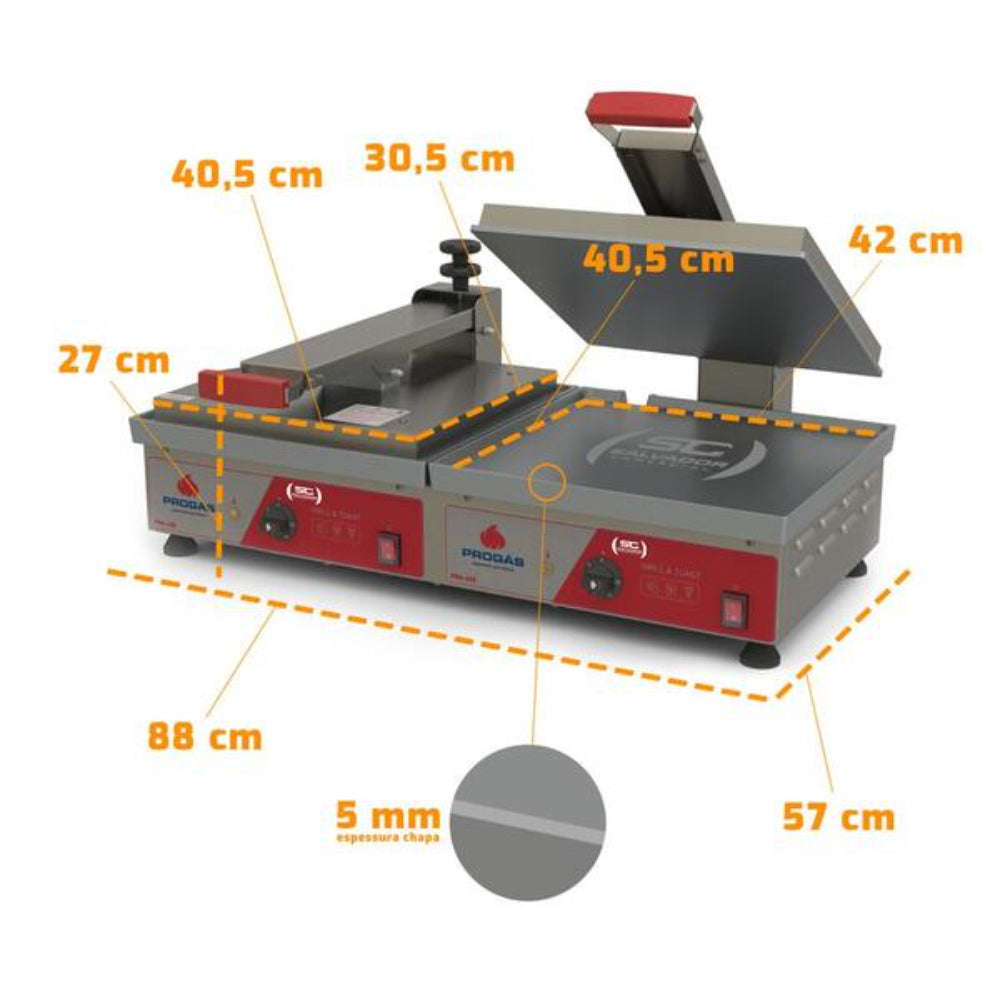 Chapa Sanduicheira e Grill Elétrico Progás 45cm Industrial 220V - PRA-45E