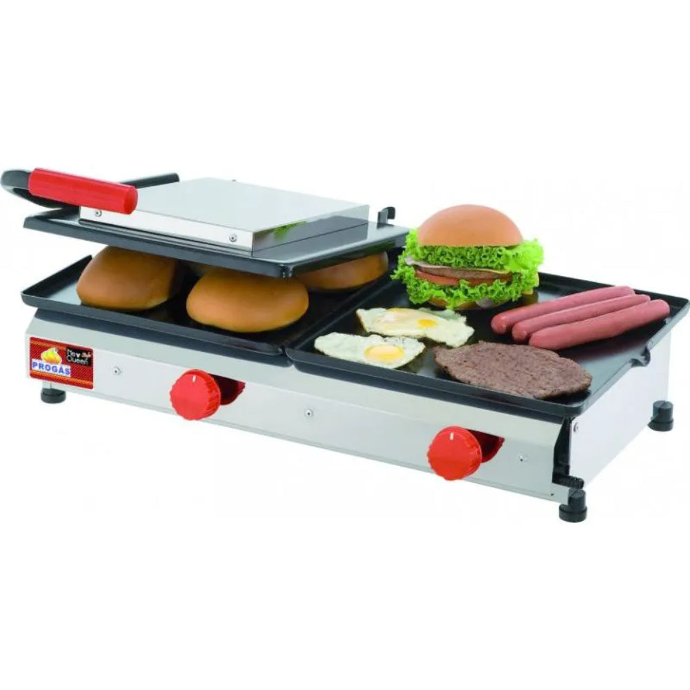 Chapa Sanduicheira Progás Dupla PR-700G Inox Gás GLP Baixa Pressão  - PR-700GNEW