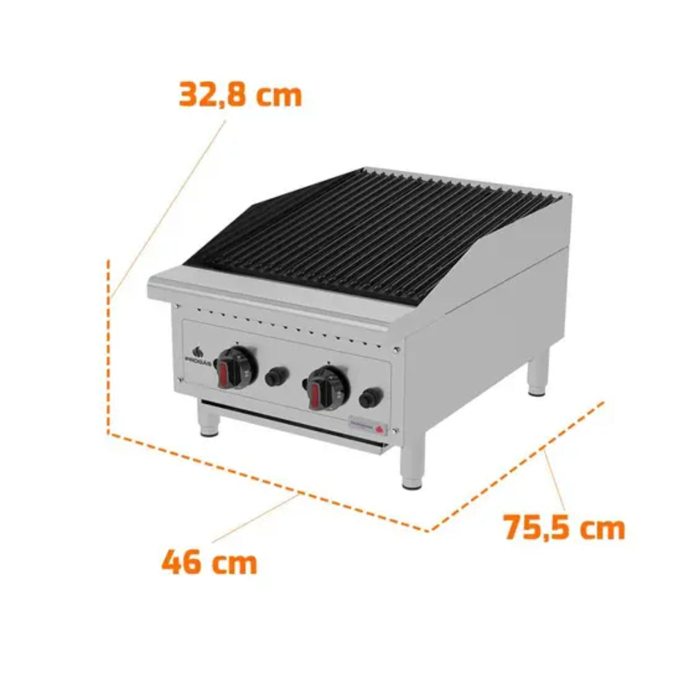 Chapa A Gás CharBroiler Premium em Aço Inox a Gás 45cm - PRO-45CB