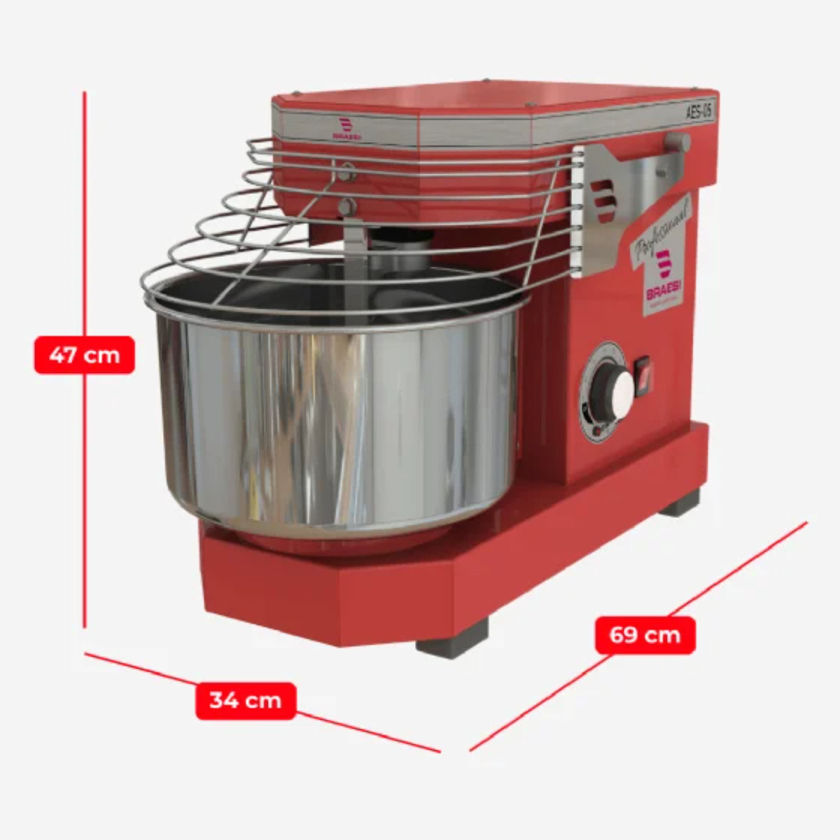 Amassadeira Espiral Braesi 5kg Potência robusta Alta Durabilidade Industrial Vermelho - AES-05 BIV