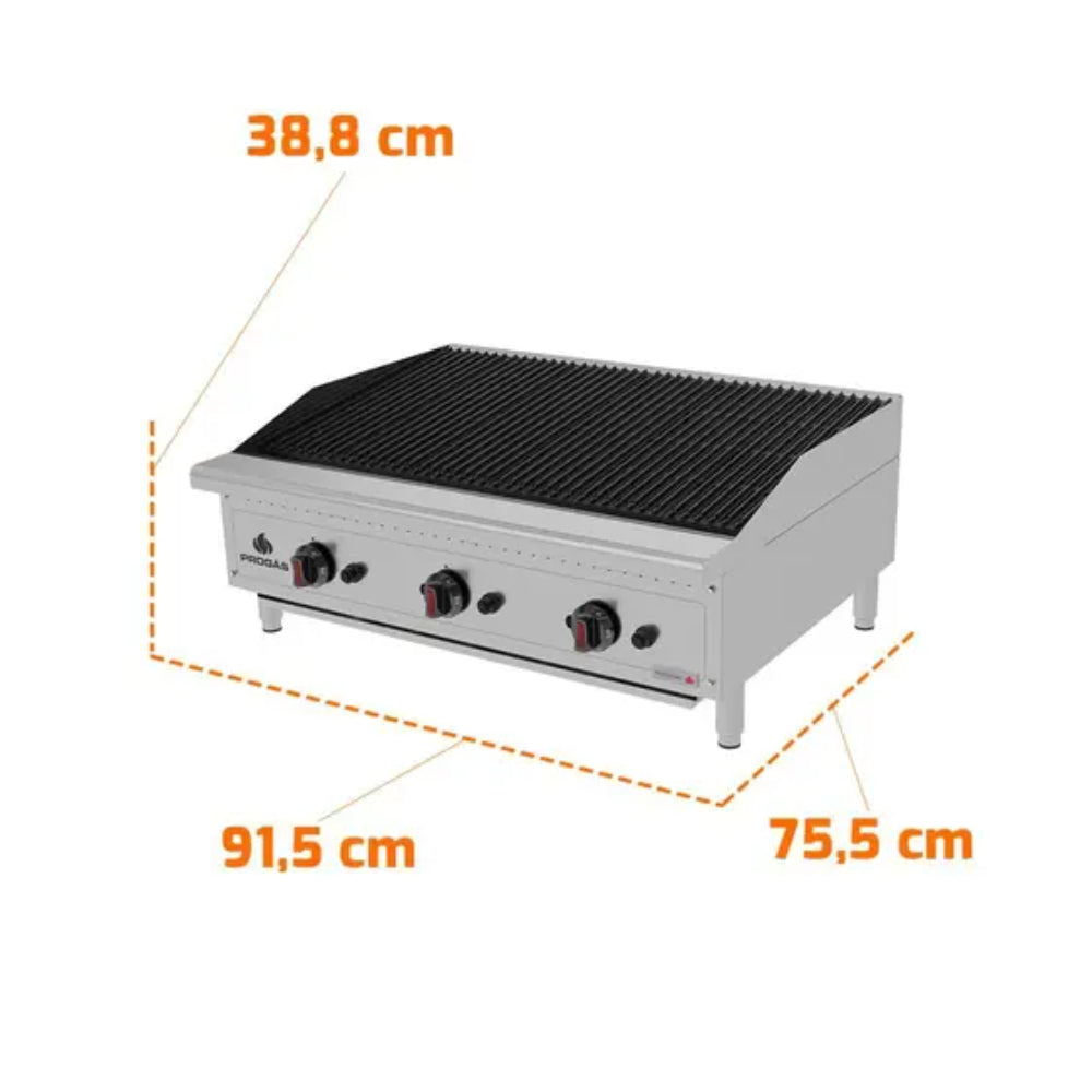 Chapa A Gás CharBroiler Premium em Aço Inox a Gás 90cm - PRO-90CB