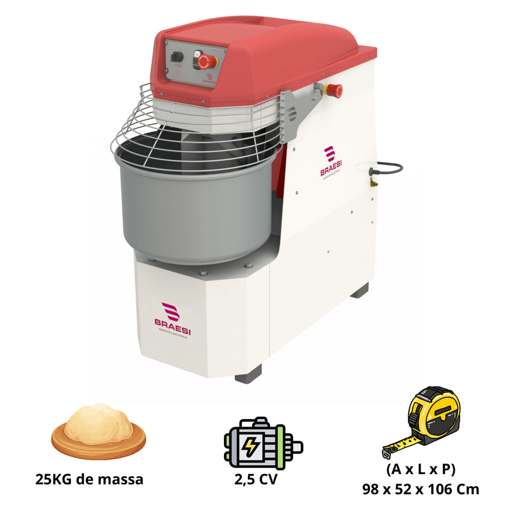 Amassadeira Espiral Braesi Alta capacidade Potência Durabilidade Industrial 220V - AES-25/1 2V