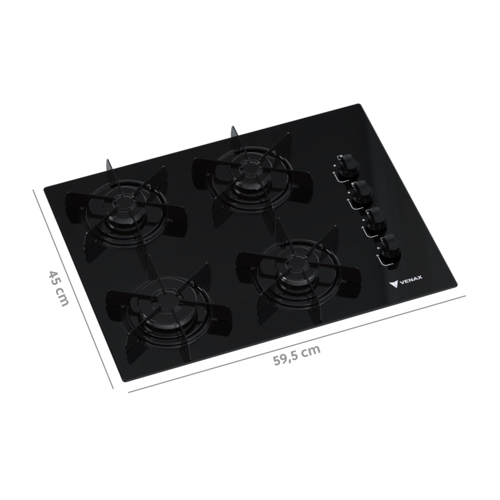 Cooktop 4 Bocas Venax Arena Preto/Preto Gas GLP Bivolt