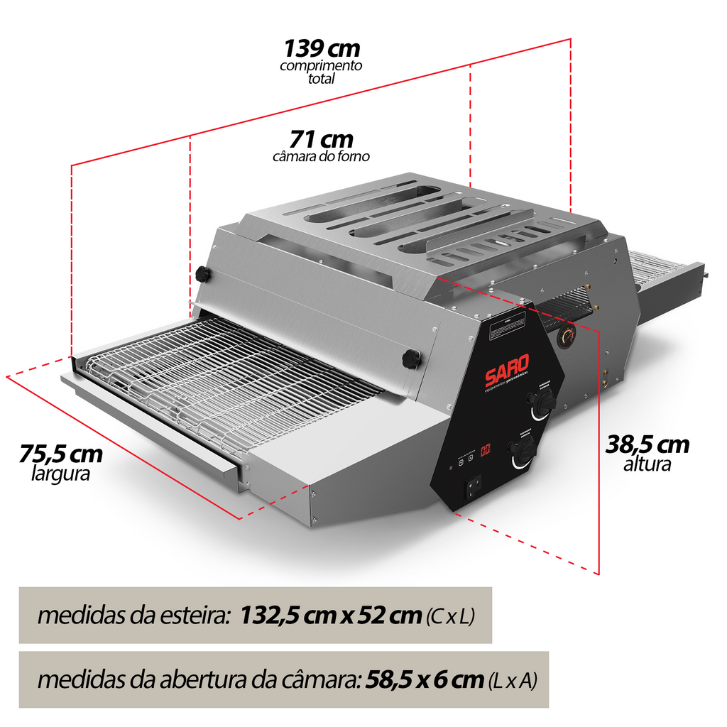 Assador em Esteira Para Pizzas de 50cm Elétrico 220v Saro