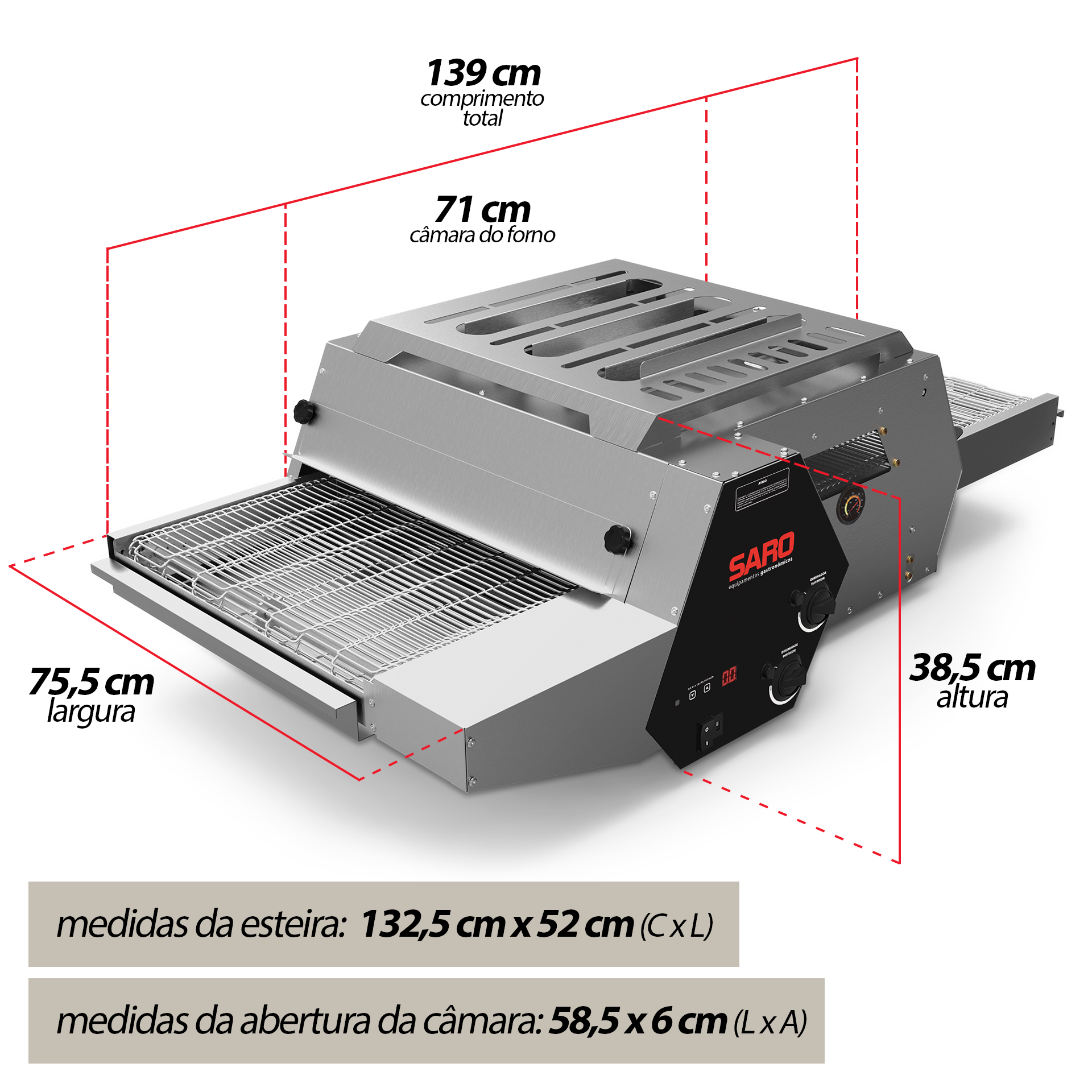 Assador em Esteira Para Pizzas de 50cm Elétrico 220v Saro