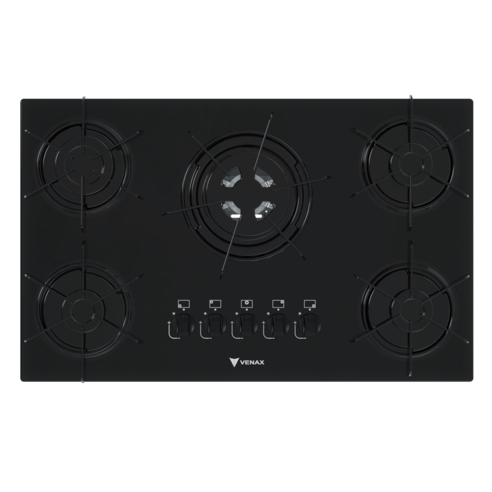 Cooktop 5 Bocas Venax Arena Preto/Preto Gas GLP Bivolt