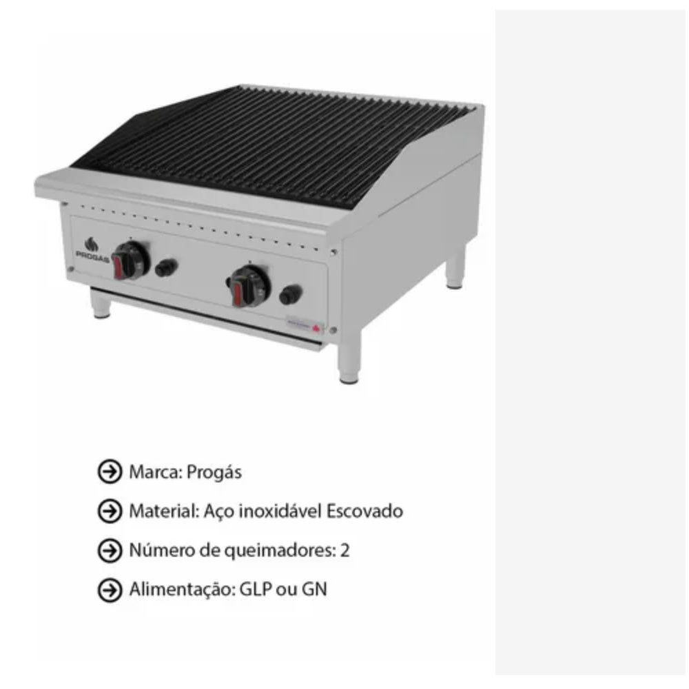 Chapa A Gás CharBroiler Profissional em Aço Inox a Gás 60cm - PRO-60CB