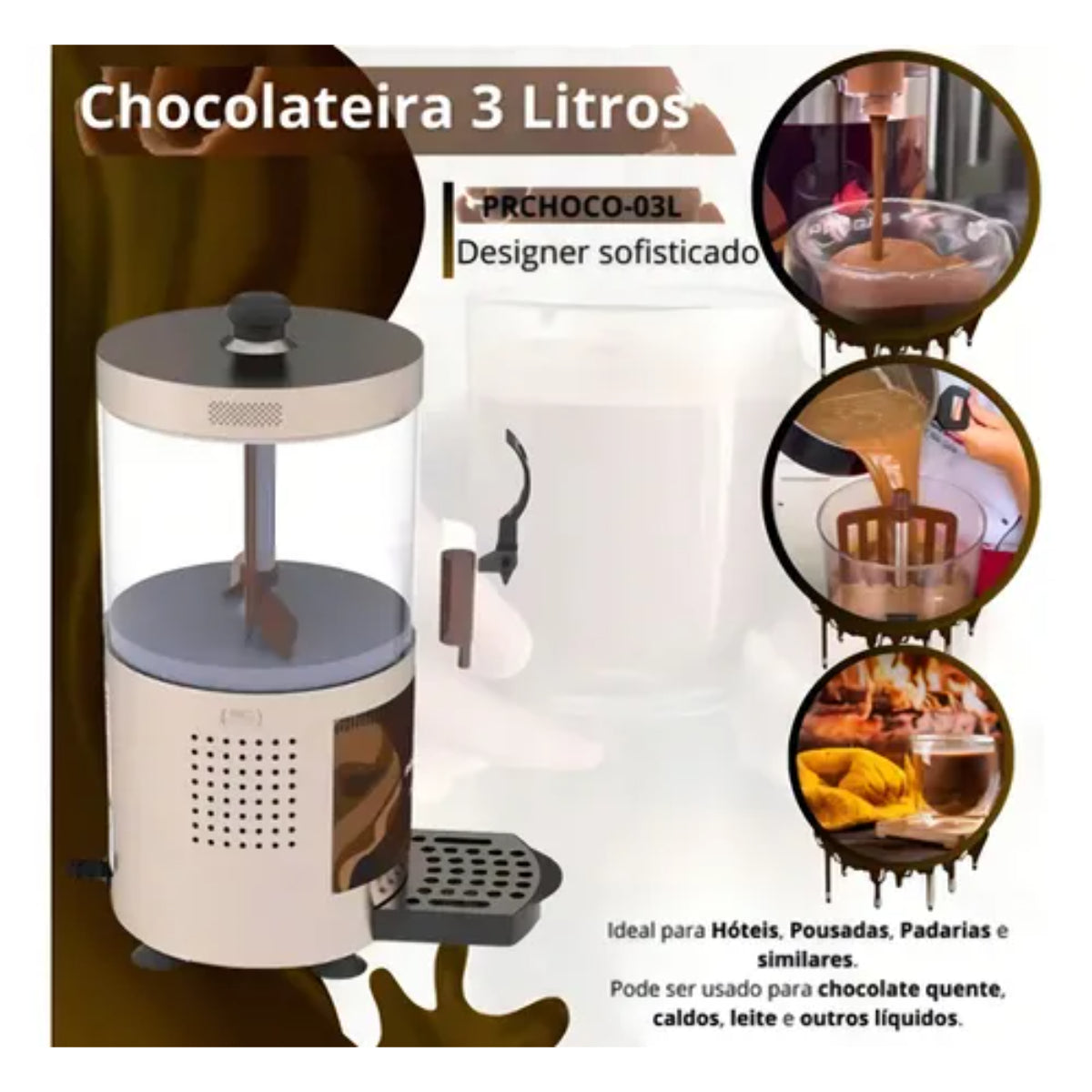 Chocolateira Chocopró 3L  Prógas Estrutura Aço Inox Duplo Termostato 220V