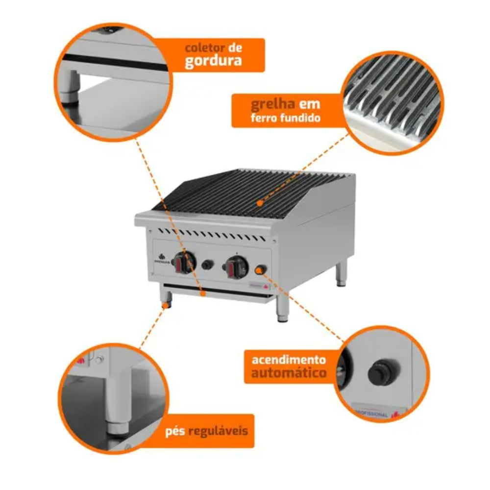Chapa A Gás CharBroiler Premium em Aço Inox a Gás 45cm - PRO-45CB