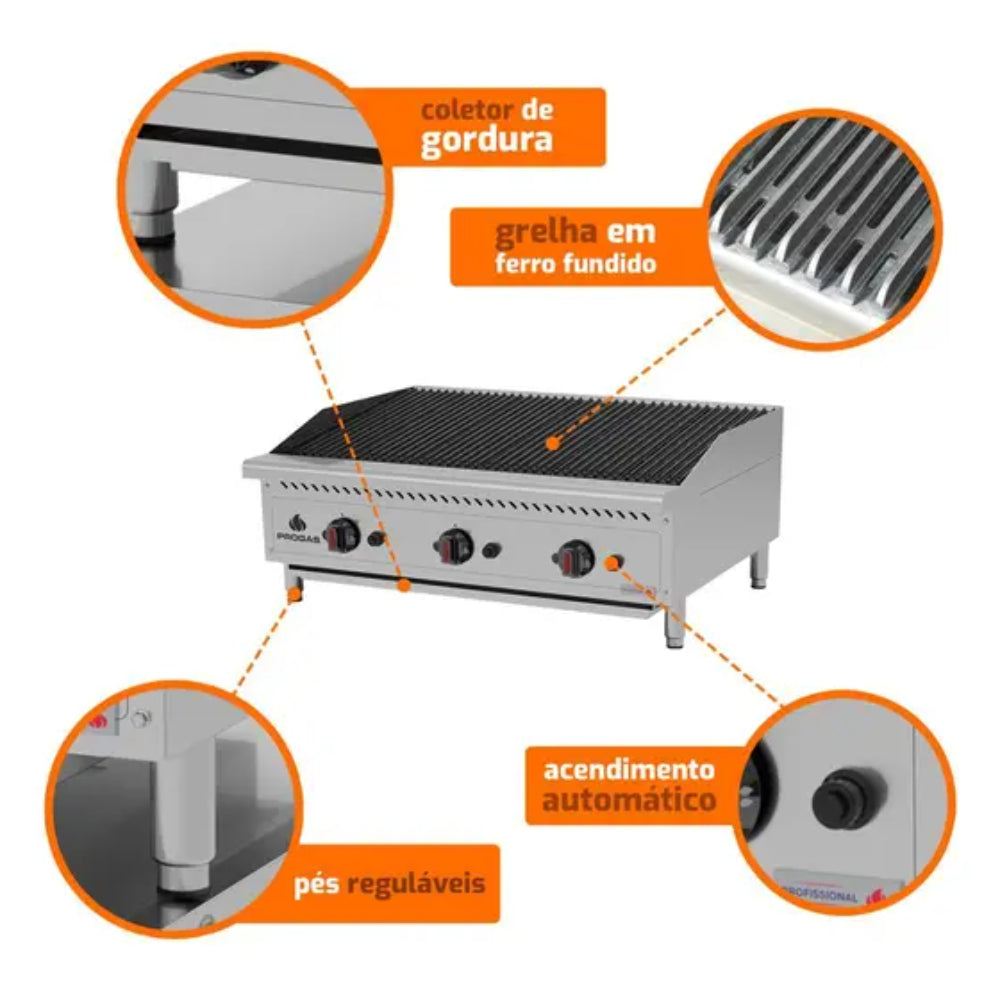 Chapa A Gás CharBroiler Premium em Aço Inox a Gás 90cm - PRO-90CB