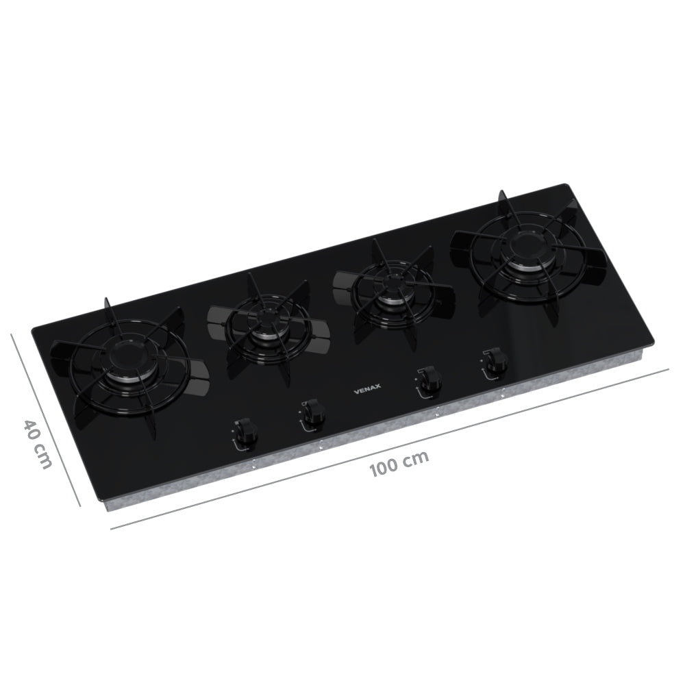 Cooktop Linear 4 Bocas Venax Arena Preto Gas GLP Bivolt