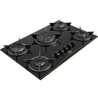 Cooktop Realce 5 Bocas Vidro 6mm Tripla Chama Acendimento Automático Desempenho Preto