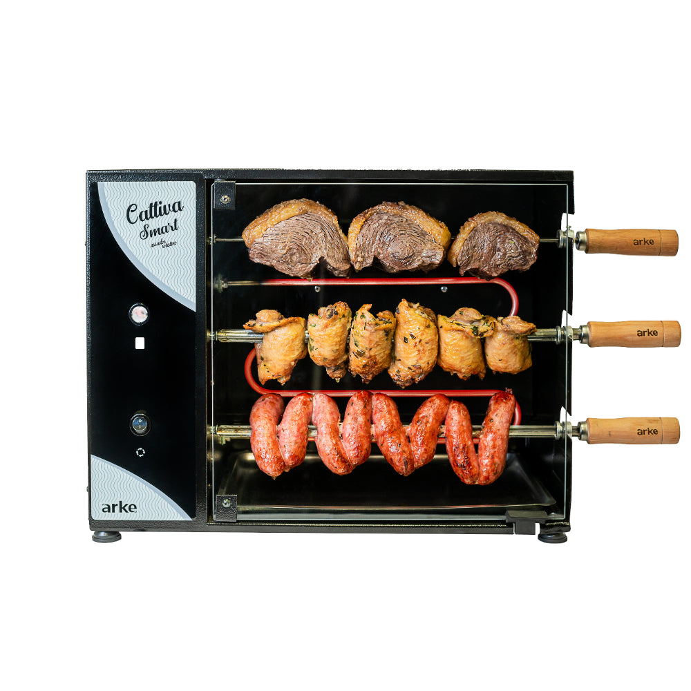 Assador Elétrico Arke Cattiva Smart 03 Rotativo com 3 Espetos e Alta Resistência 220V - 5289