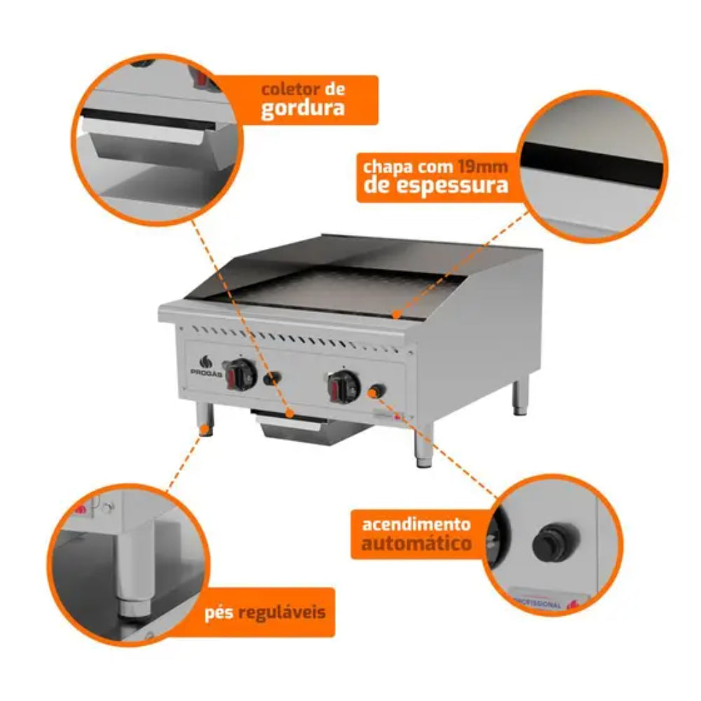 Chapa Profissional Progás 60 cm em Aço Inox - PRO-60CH