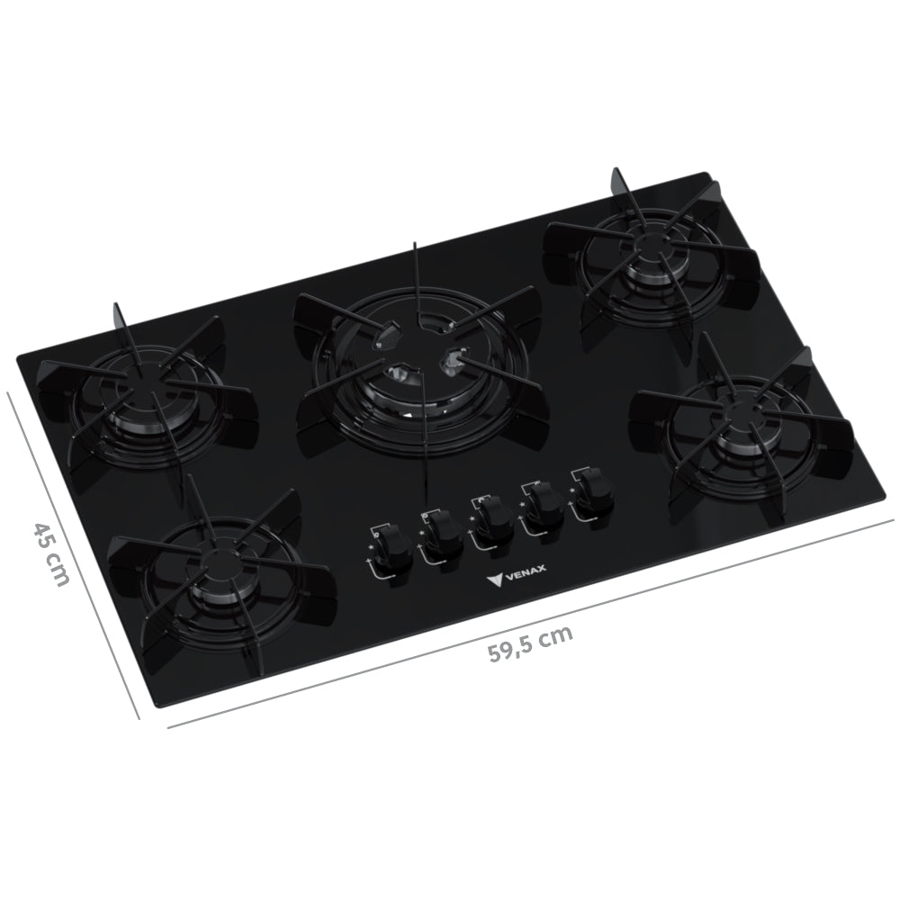 Cooktop 5 Bocas Venax Arena Preto/Preto Gas GLP Bivolt