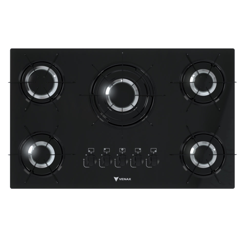 Cooktop 5 Bocas Venax Sognare Preto Gás GLP Bivolt