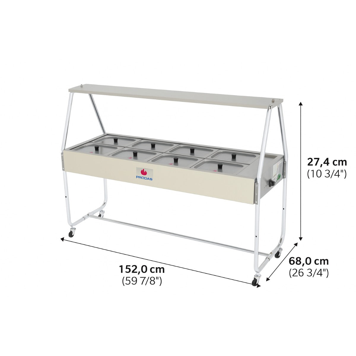 Buffet Térmico Progás 8 Cubas Tampas de Vidro 127v -PRB-08GN