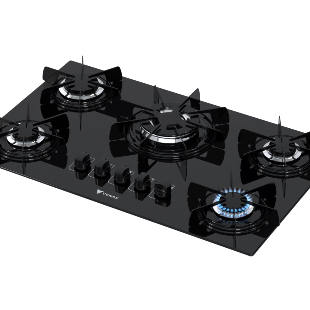 Cooktop 5 Bocas Venax Sognare Tripla Chama Preto Gás GLP