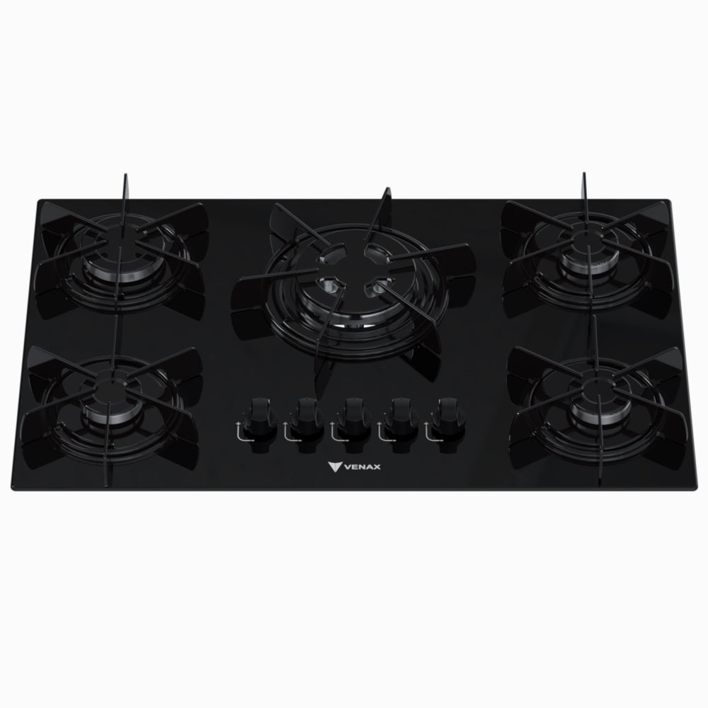 Cooktop 5 Bocas Venax Arena Preto/Preto Gas GLP Bivolt