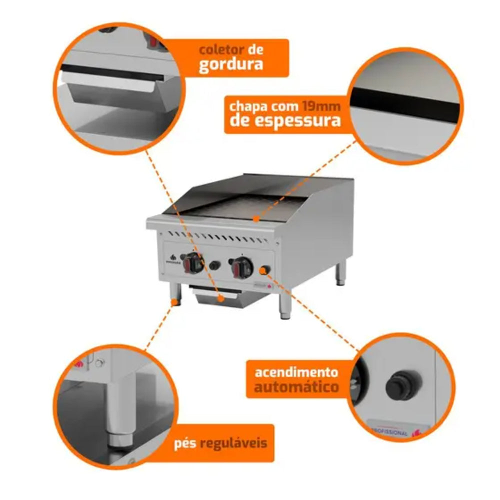 Chapa Profissional Progás 45 cm em Aço Inox - PRO-45CH