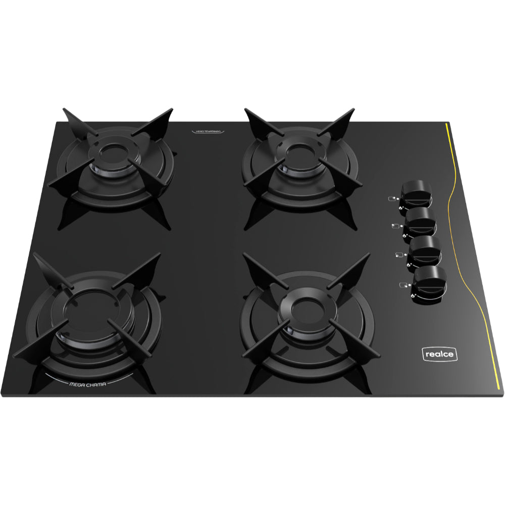 Cooktop Realce 4 Bocas Vidro 6mm Acendimento Automático Estilo e Praticidade Preto