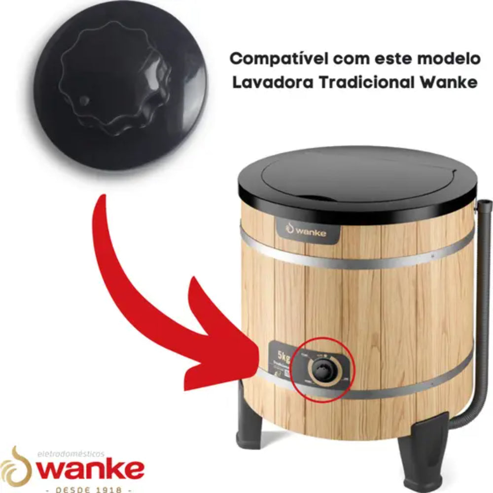 Botão Wanke para Timer Tanquinho Novo Tradicional Preto - 21110201