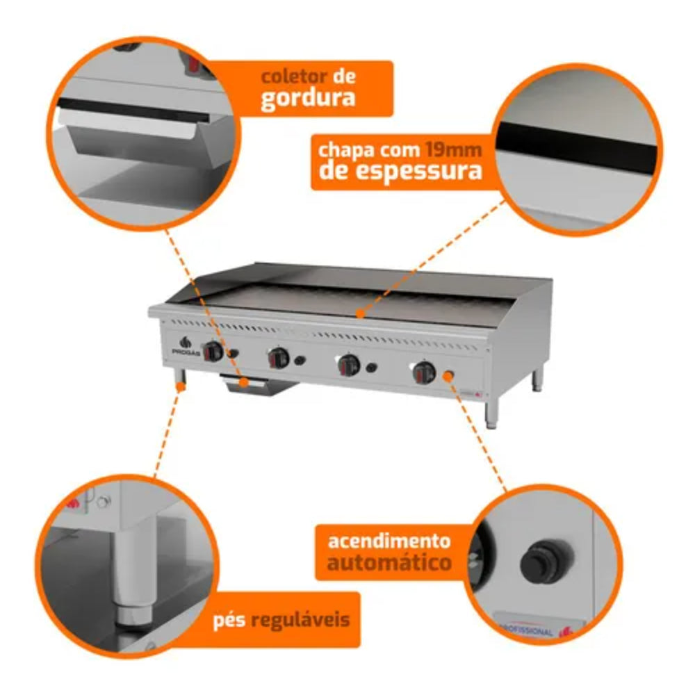 Chapa Profissional Progás 120 cm em Aço Inox - PRO-120CH