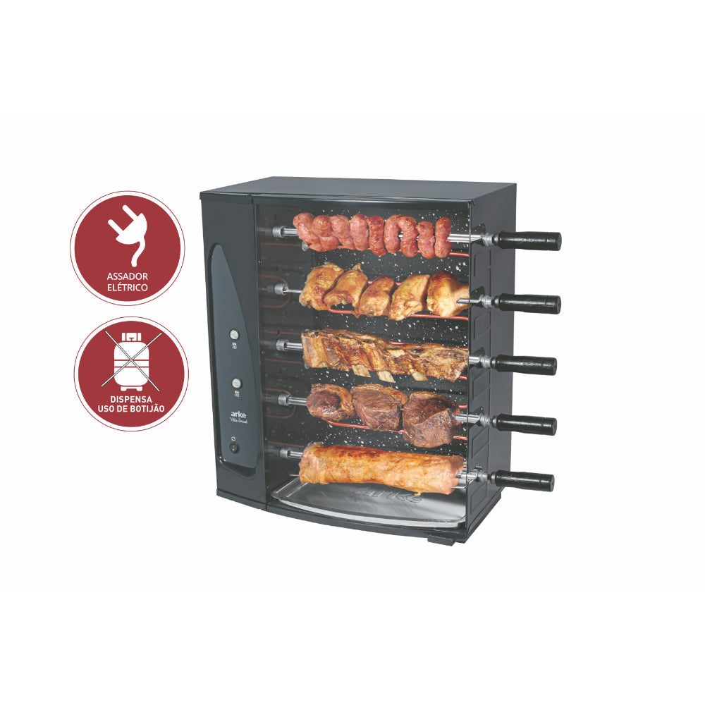 Assador Elétrico Arke Vitta Smart 05 Rotativo com 5 Espetos Alta Potência 110V - 5135