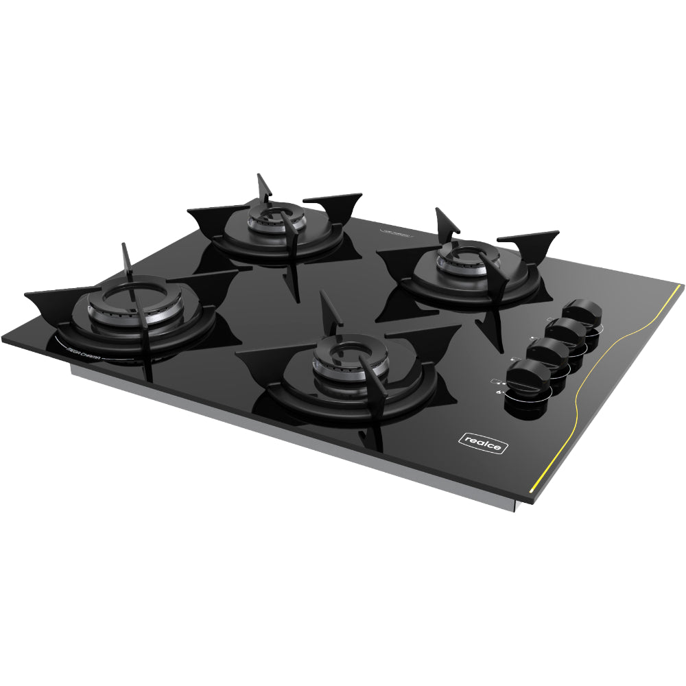 Cooktop Realce 4 Bocas Vidro 6mm Acendimento Automático Estilo e Praticidade Preto