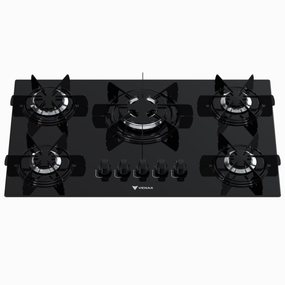 Cooktop 5 Bocas Venax Sognare Tripla Chama Preto Gás GLP