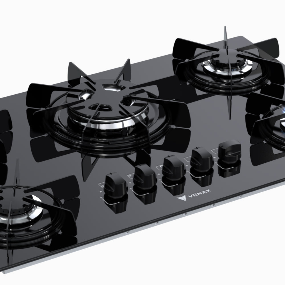 Cooktop 5 Bocas Venax Sognare Tripla Chama Preto Gás GLP