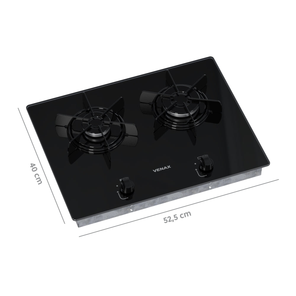 Cooktop Linear 2 Bocas Venax Arena Preto Gas GLP Bivolt