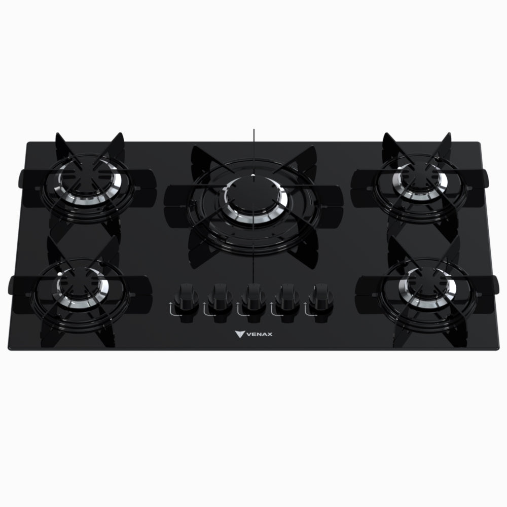 Cooktop 5 Bocas Venax Sognare Preto Gás GLP Bivolt