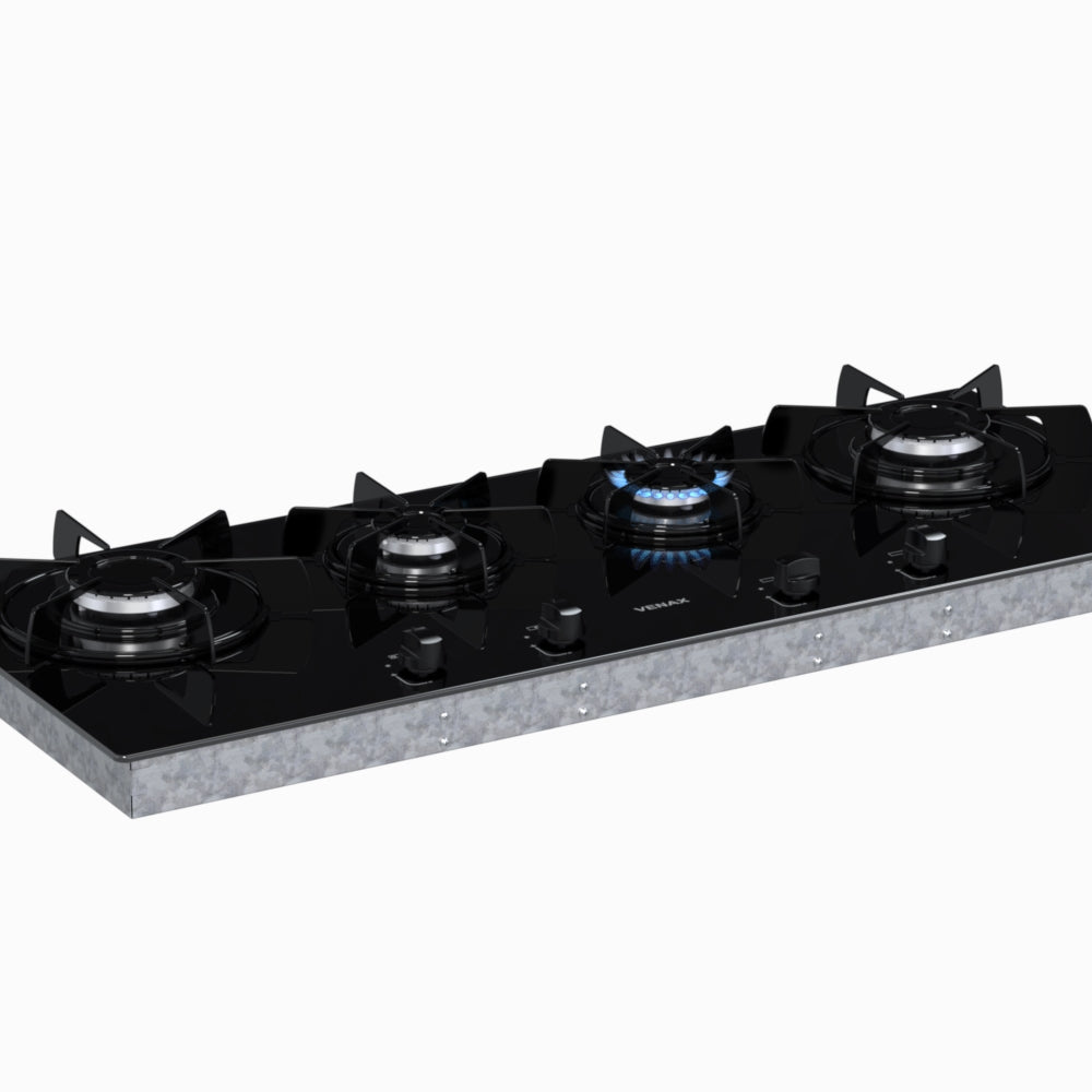 Cooktop Linear 4 Bocas Venax Arena Preto Gas GLP Bivolt