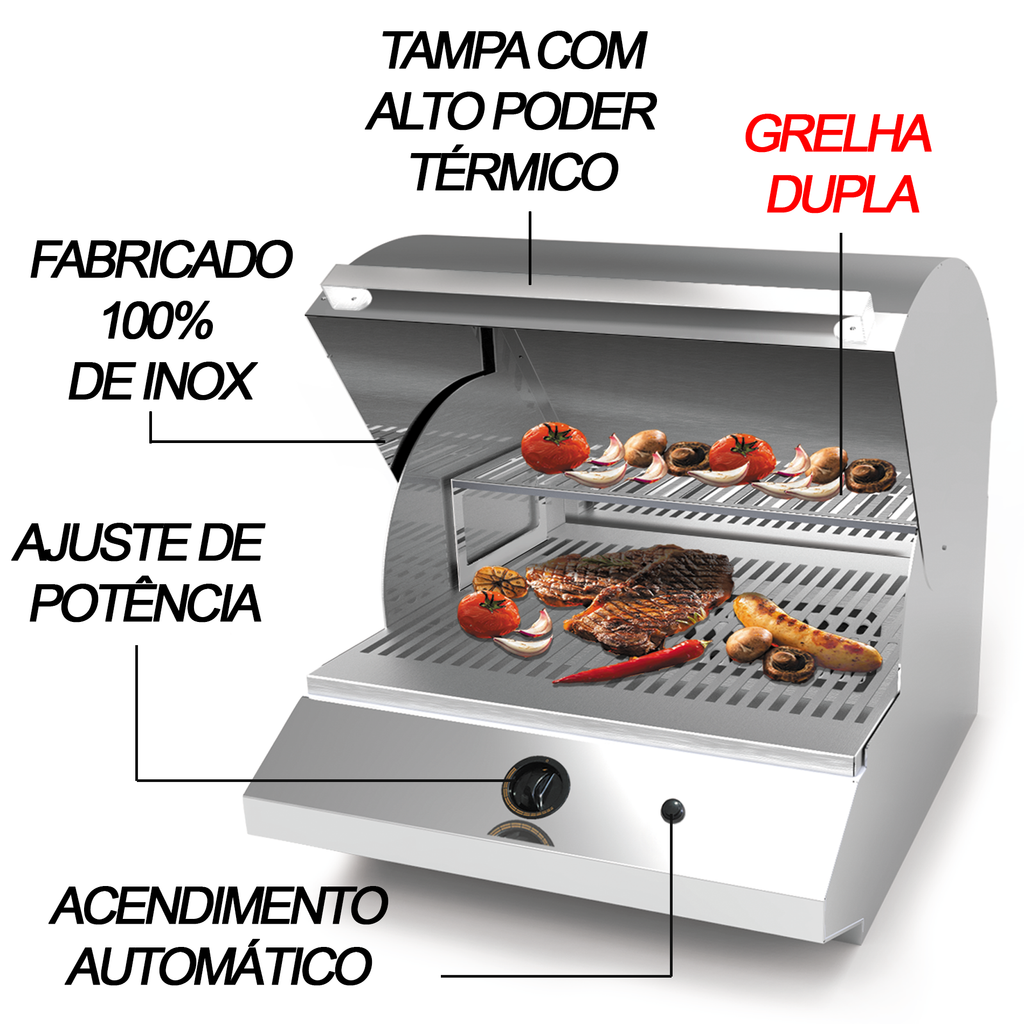 Churrasqueira de Bancada à Gás GLP  Inox Saro 