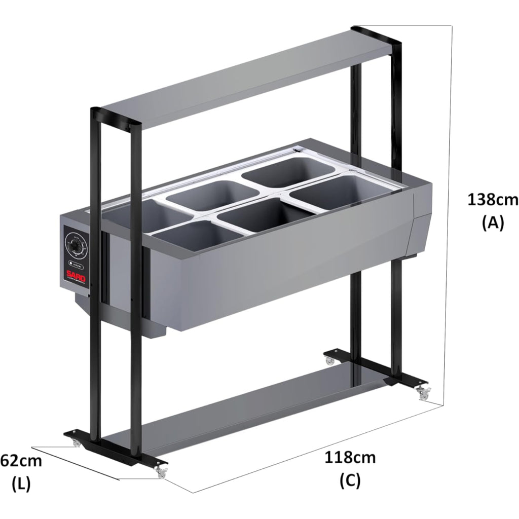 Buffet Térmico Aquecido Saro Em Inox 6 Cubas Com Tampa 127v