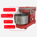 Amassadeira Espiral Braesi 5kg Potência robusta Alta Durabilidade Industrial Vermelho - AES-05 BIV