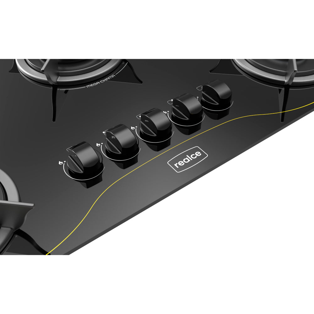 Cooktop Realce 5 Bocas Vidro 6mm Acendimento Automático Elegância e Desempenho Preto