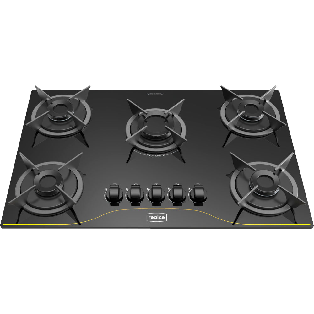 Cooktop Realce 5 Bocas Vidro 6mm Acendimento Automático Elegância e Desempenho Preto