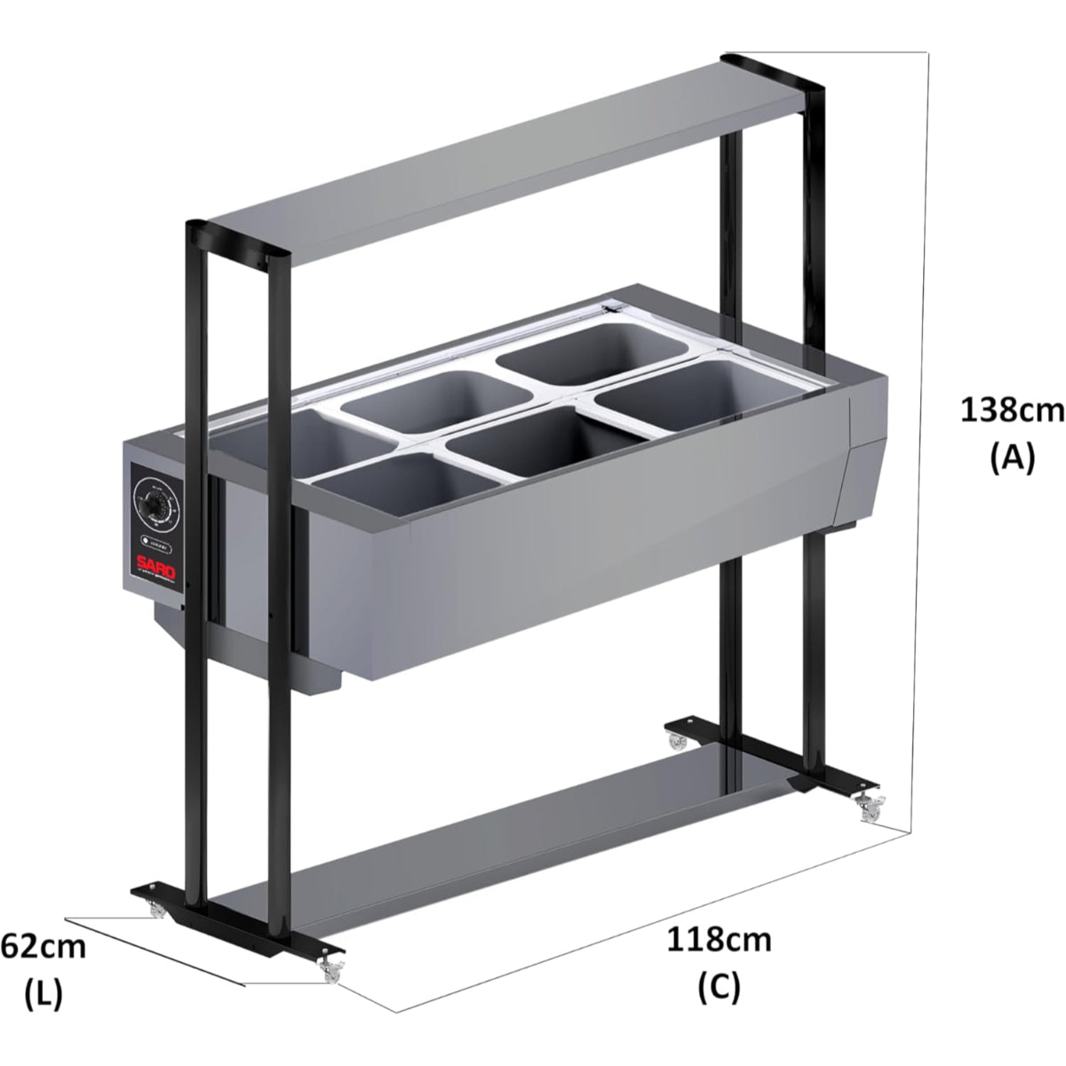 Buffet Térmico Aquecido Saro Em Inox 6 Cubas Com Tampa 220v