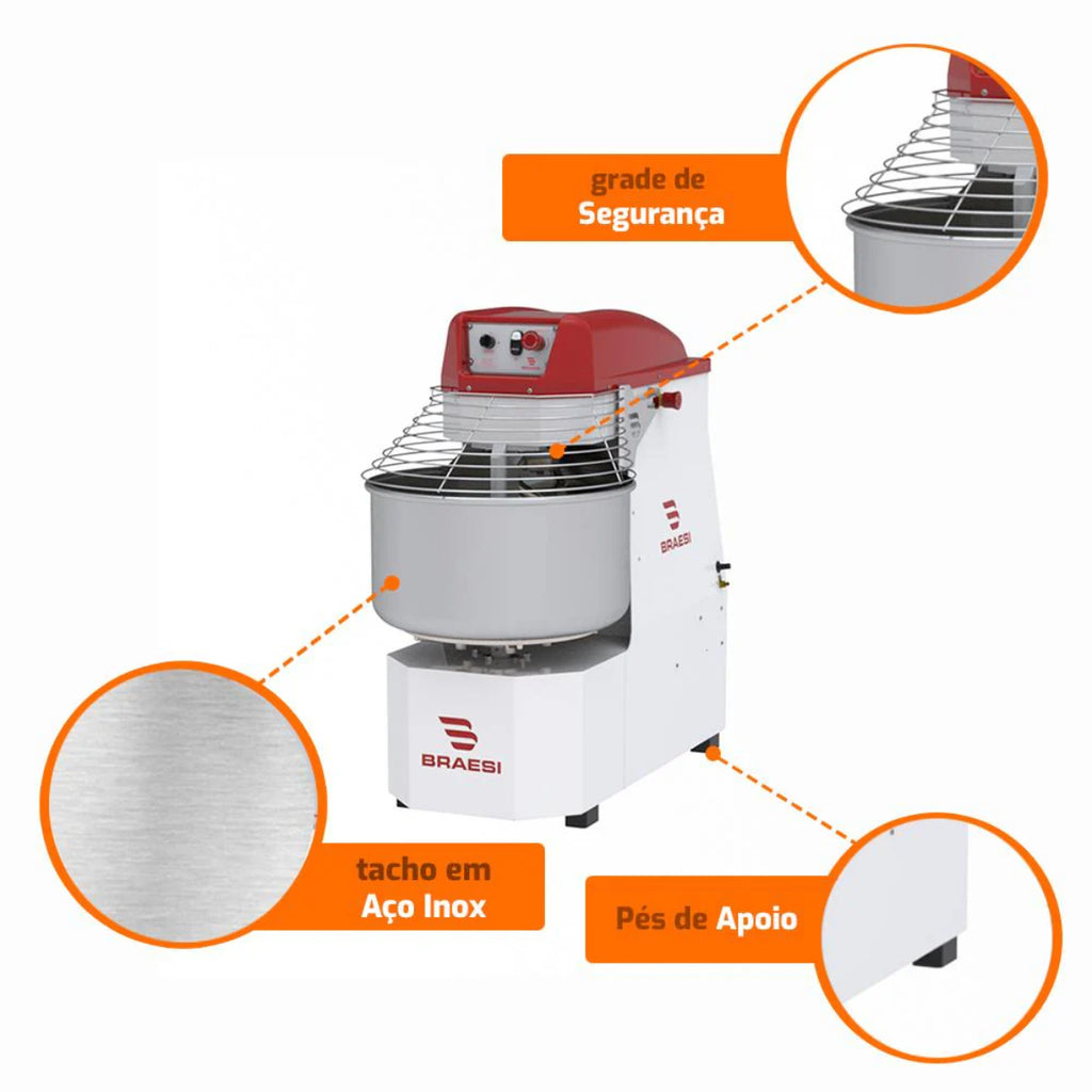 Amassadeira Espiral Braesi 40kg Potência robusta Alta Durabilidade 220V - AES-40/1-2V