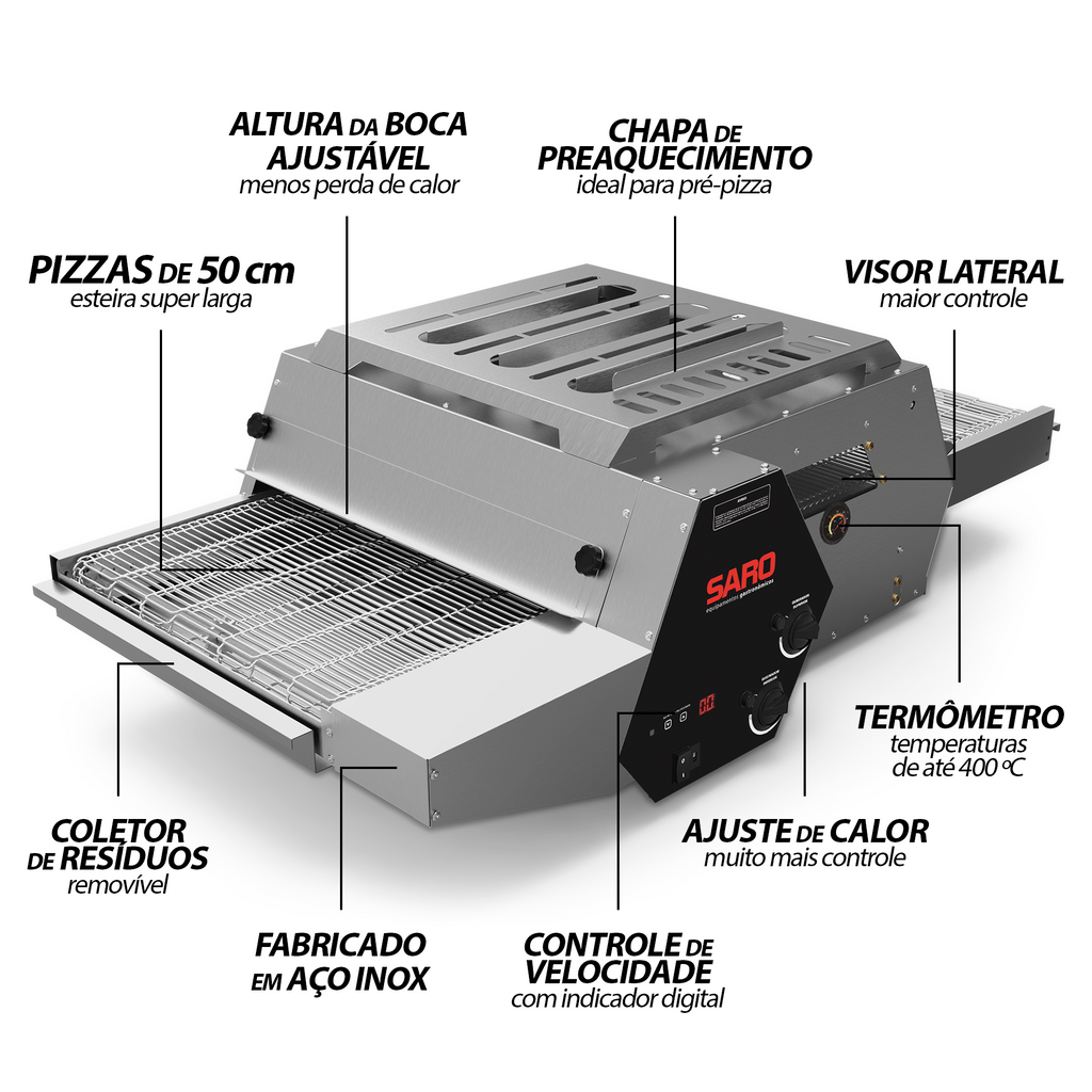 Assador em Esteira Para Pizzas de 50cm Elétrico 220v Saro