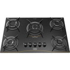 Cooktop Realce 5 Bocas Vidro 6mm Tripla Chama Acendimento Automático Desempenho Preto