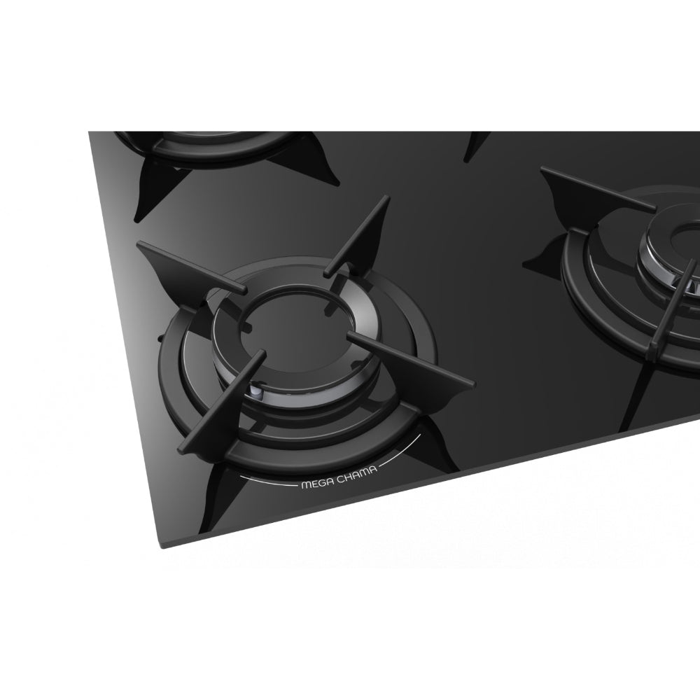 Cooktop Realce 4 Bocas Vidro 6mm Acendimento Automático Estilo e Praticidade Preto
