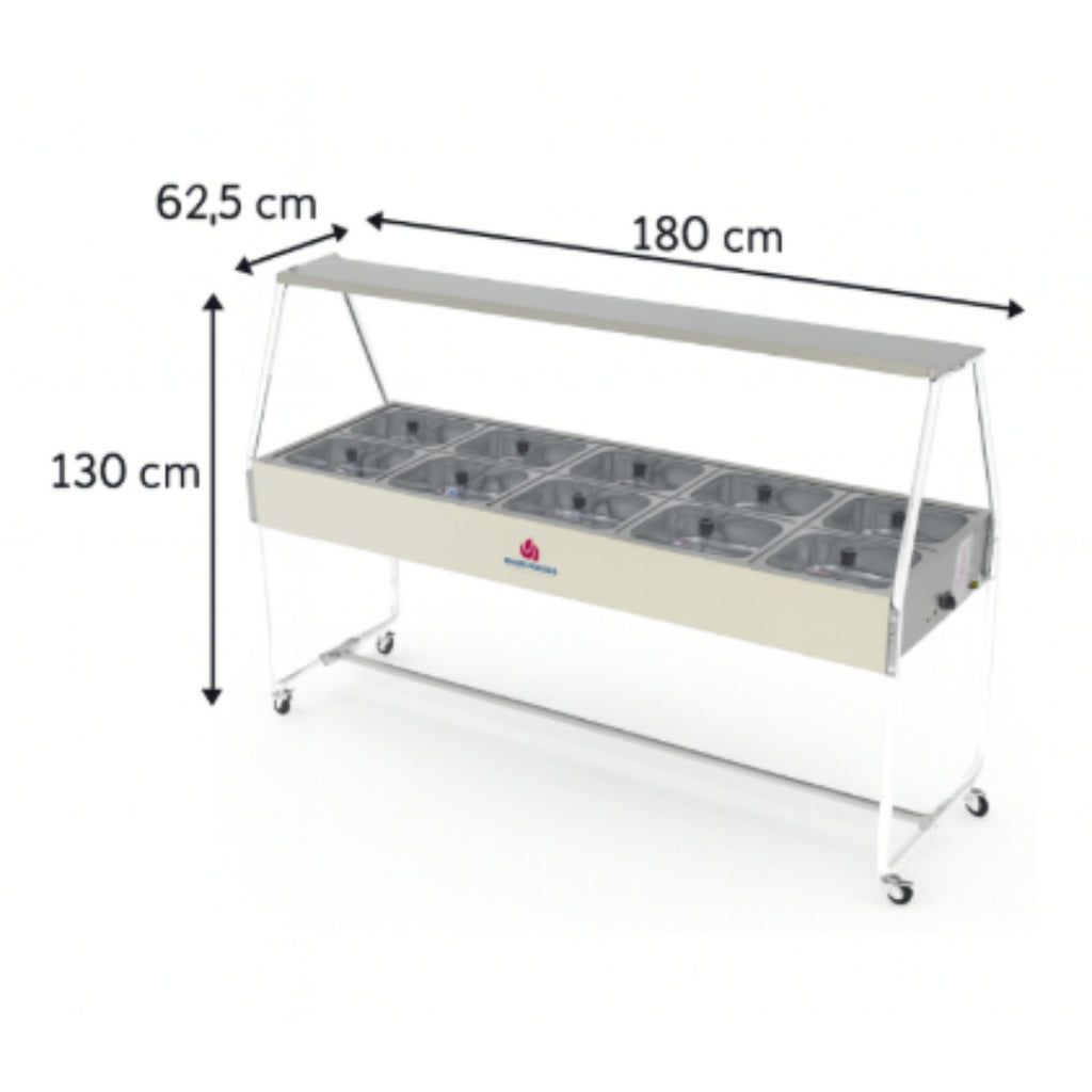 Buffet Térmico Progás Self Service 10 Cubas c/Tampas de Vidro 220V - PRB-10GN