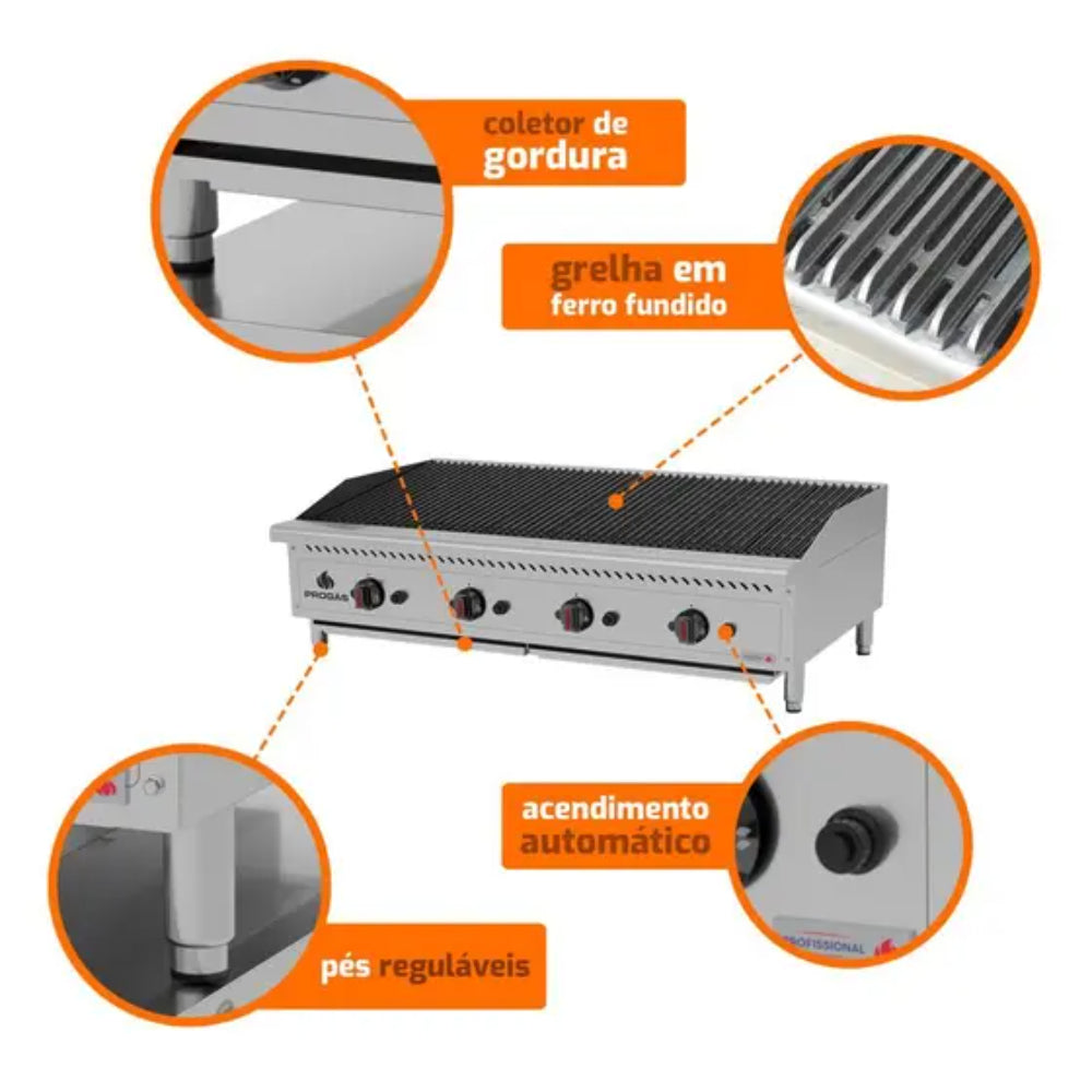 Chapa A Gás CharBroiler Premium em Aço Inox a Gás 120cm - PRO-120CB