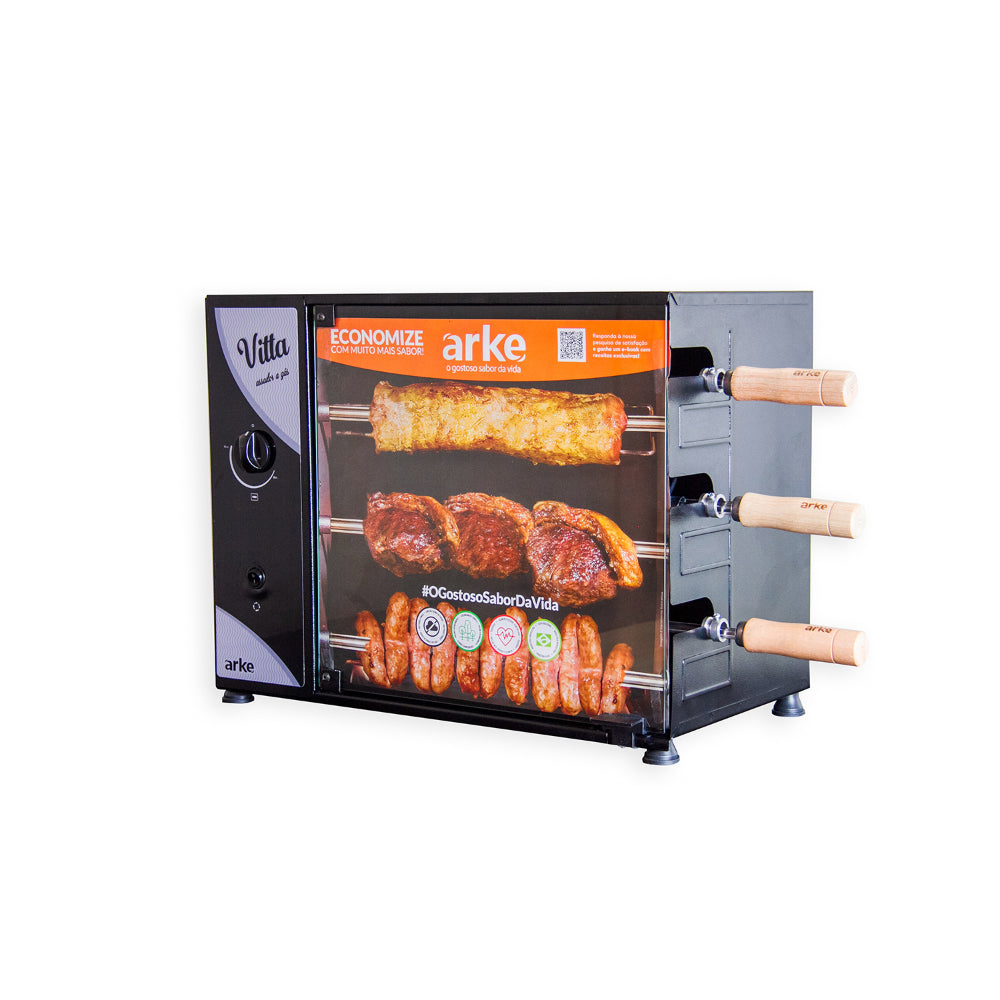 Assador a Gás Arke Vitta-03 Rotativo Econômico e Eficiente 3 Espetos 220V GN - 5293