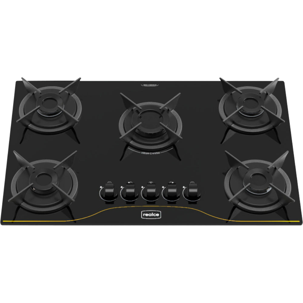 Cooktop Realce 5 Bocas Vidro 6mm Acendimento Automático Elegância e Desempenho Preto